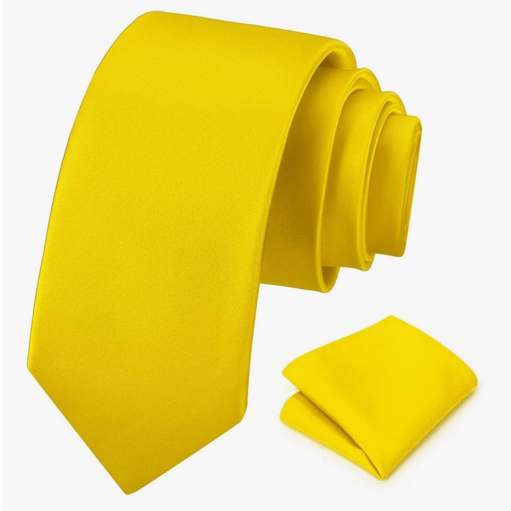 PenSee Men's Banana Yellow 3.15" Classic Plain Necktie and Pocket Square Set